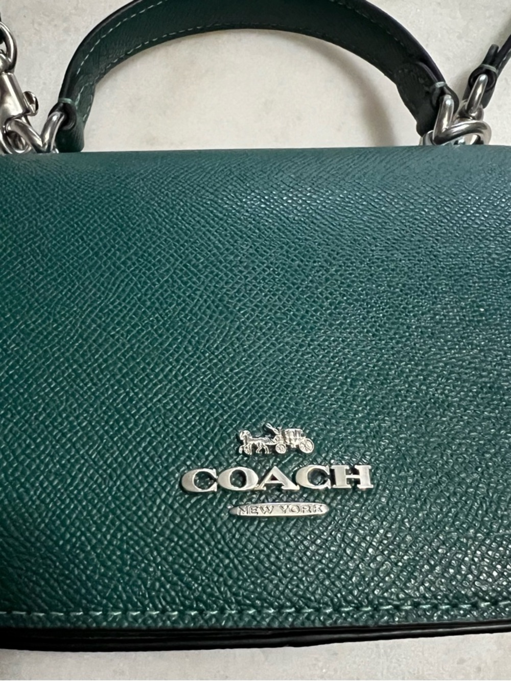 NWT COACH LYSA Top Handle Mini Satchel CrossBody Bag EMERALD X-grain Leather
